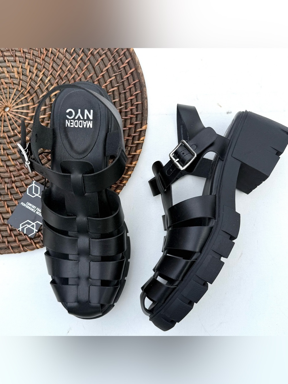 NWT Madden NYC Women's Sandals Black Fisherman Chunky Strappy Size 10